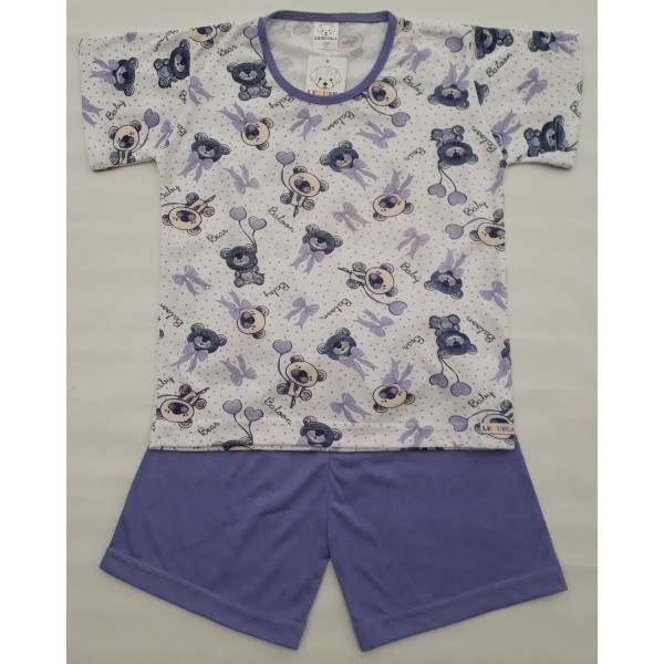 Pijama Manga Curta Lilás Ursa com Laço 4